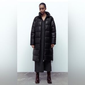 ZARA FAUX LEATHER PUFFER COAT S
